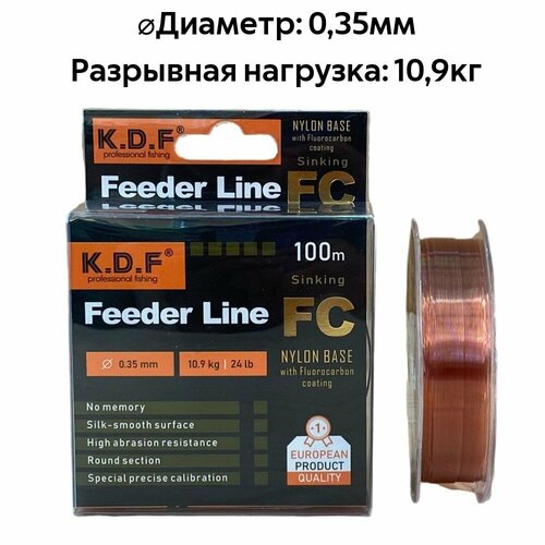 фото Леска c покрытием из флюорокарбона kdf feeder line fc 0,35 мм 100 м нет бренда