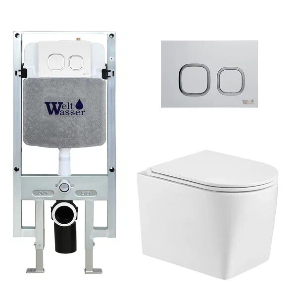 фото Комплект WeltWasser 10000008931 унитаз Nesenbach 004 GL-WT + инсталляция Amberg 497 ST + кнопка смыв