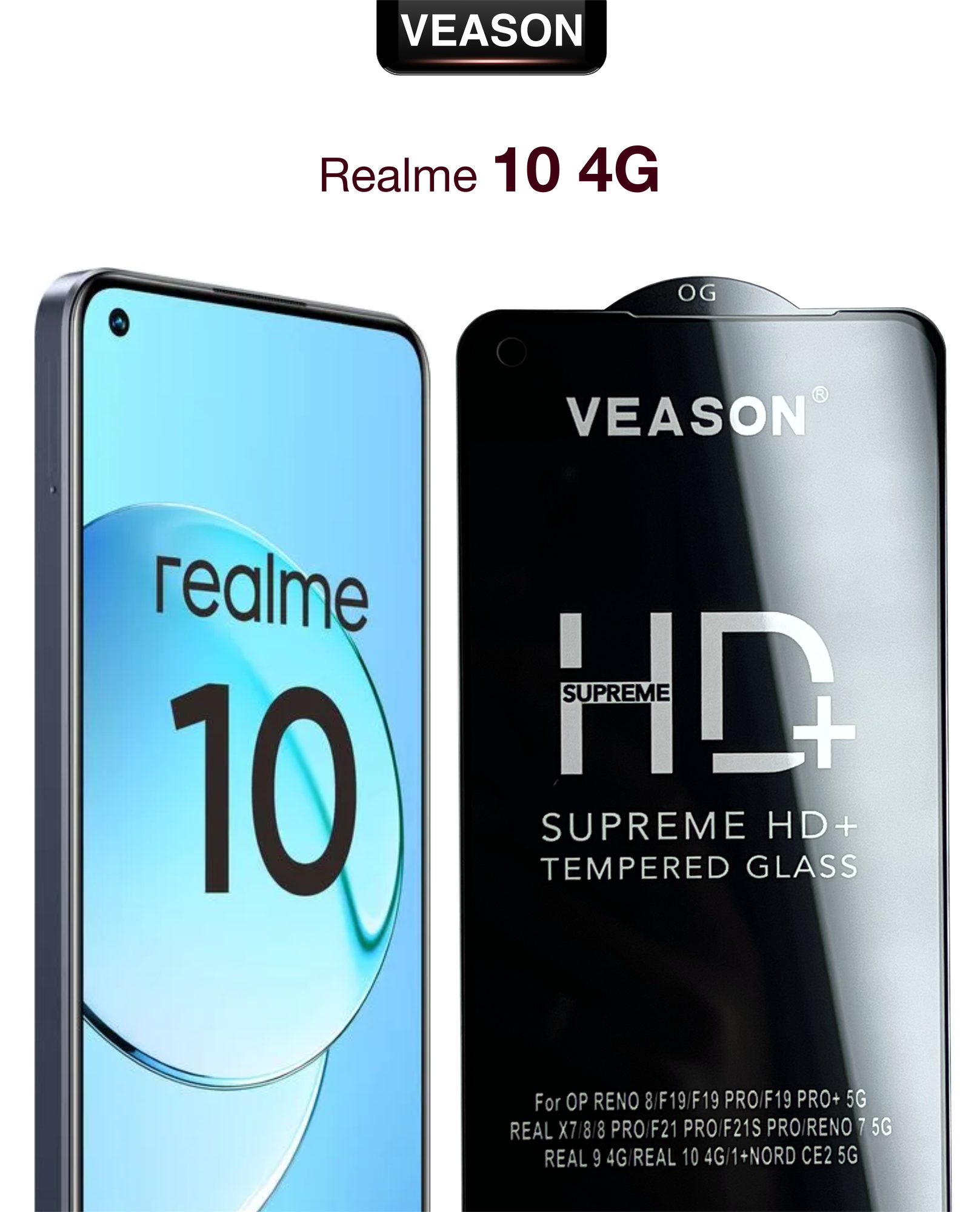 Защитное стекло VEASON для Realme 10 4G / 6.4 дюйма (с олеофобным покрытием на реалми 9 про плюс и реалми 9)