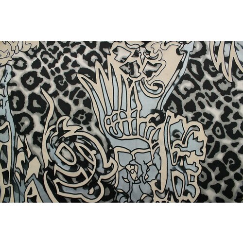 Ткань Шелк-деворе Cavalli леопард на серо-стальном, ш138см, 0,5 м