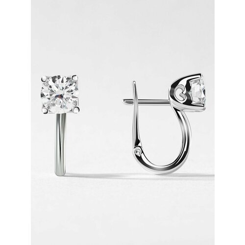 Серьги KAPLI jewelry, серебро, 925 проба, родирование, муассанит, размер 6.5 мм, длина 1.7 см, серый, белый