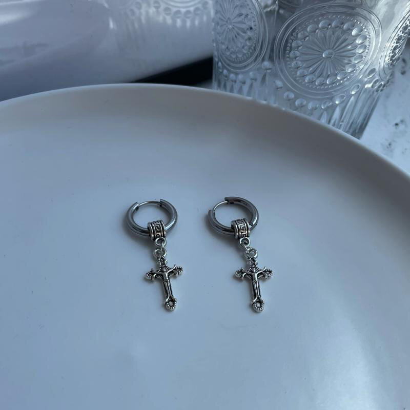 Серьги конго, с подвесками, серебристый — фото 1