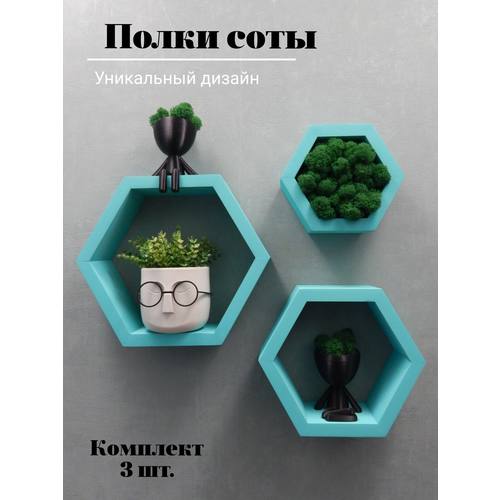 фото Комплект полок соты, бирюзовые, 3 шт. деревяшкин