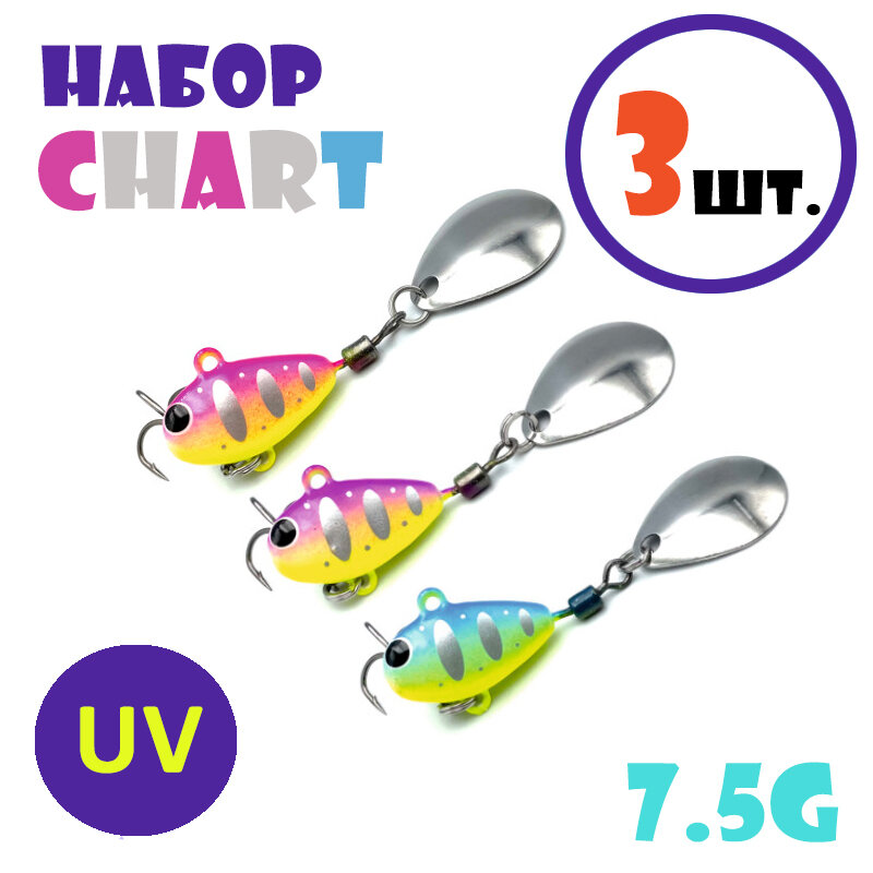 Набор для рыбалки Тейл-Спиннеры Uf-Studio Hurricane 7.5g #Chart (3 шт.)