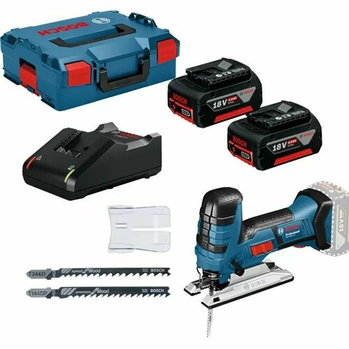 аккумуляторный электролобзик bosch gst 12v 70 3 0ач х2 l boxx разноцветный Лобзик Bosch GST18V-LI S (06015A5107) 2x 4,0 Ah + GAL18V-40 +L-Boxx