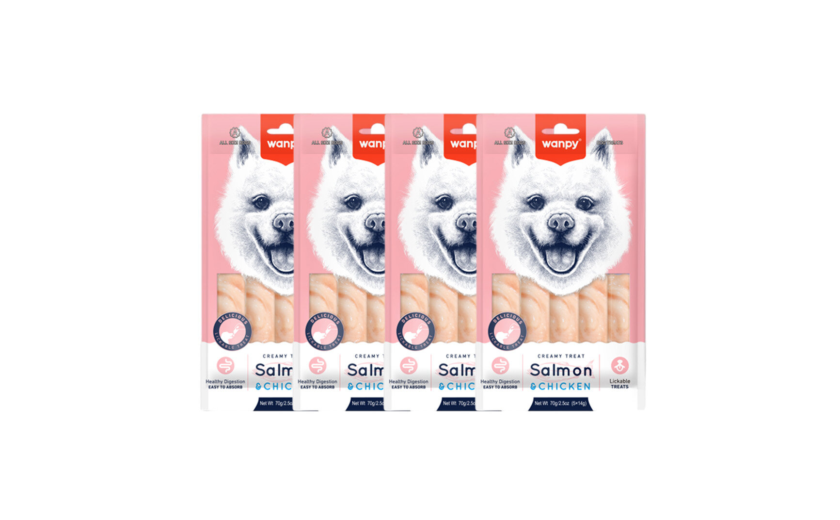 Wanpy Dog Крем лакомство для собак "нежное пюре" из лосося и курицы 70 г х 4 шт.