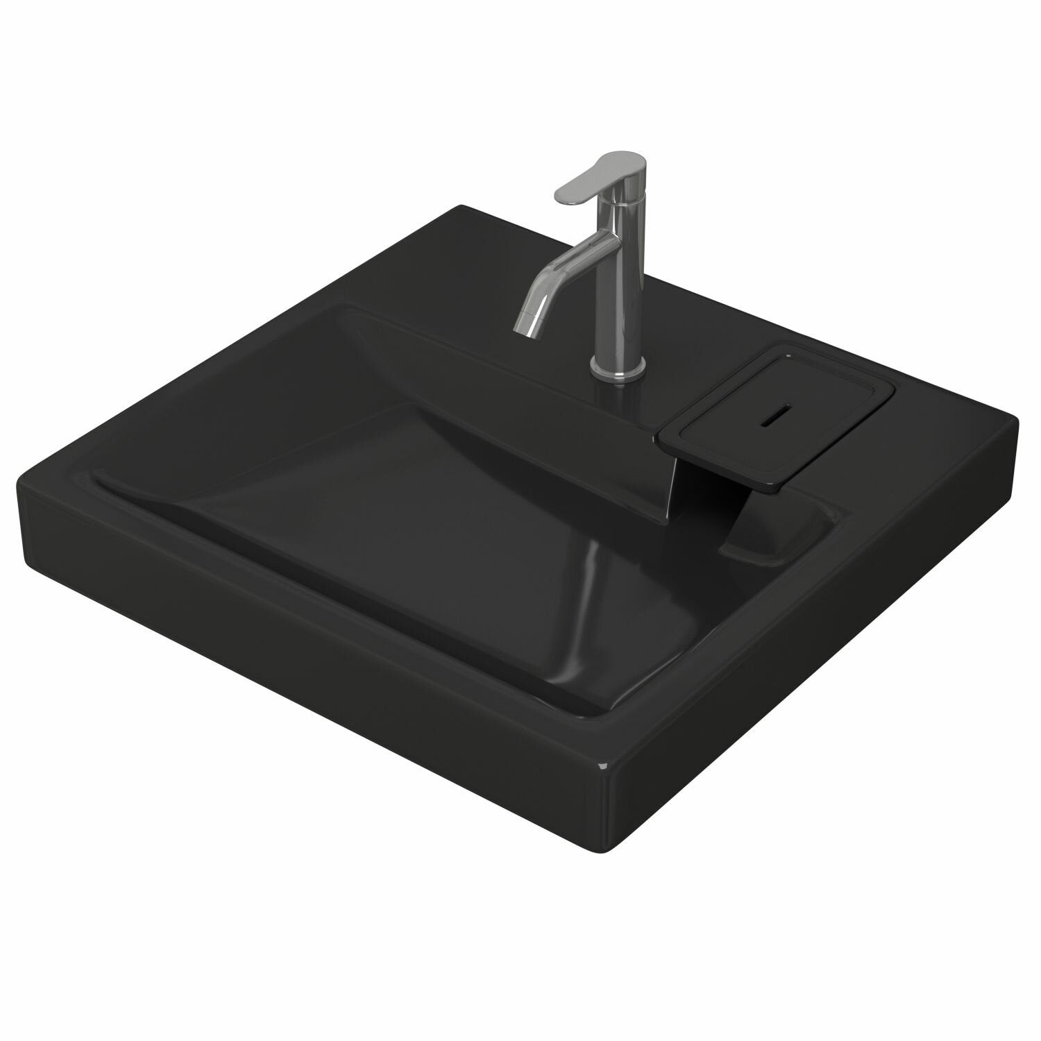 фото Комплект BAU 4 в 1: раковина над стиральной машиной BAU Hotel 60х60 литьевой мрамор цвет антрацит, кронштейны, сифон и смеситель Dream, нержавеющая сталь