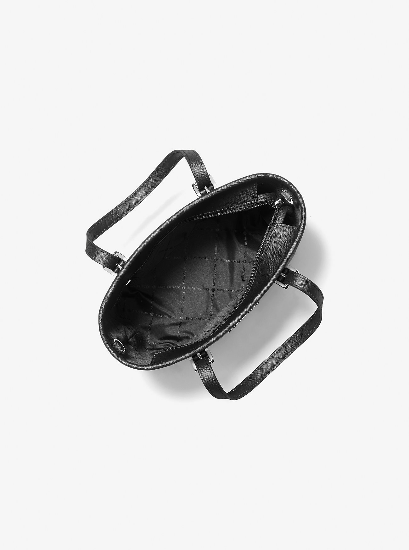 Сумка тоут MICHAEL KORS Класическая женская черная сумка с принтом Лого и серебряной фурнитурой Michael Kors Logo Jet Set Travel Extra-Small Logo Top-Zip Tote Bag Black Silver 35T9STVT0B