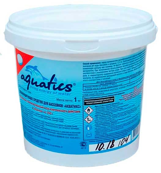 Aquatics (Каустик) комплексный, медленный хлор 3 в 1 (хлор, альгицид, коагулянт) (200г) 1 кг