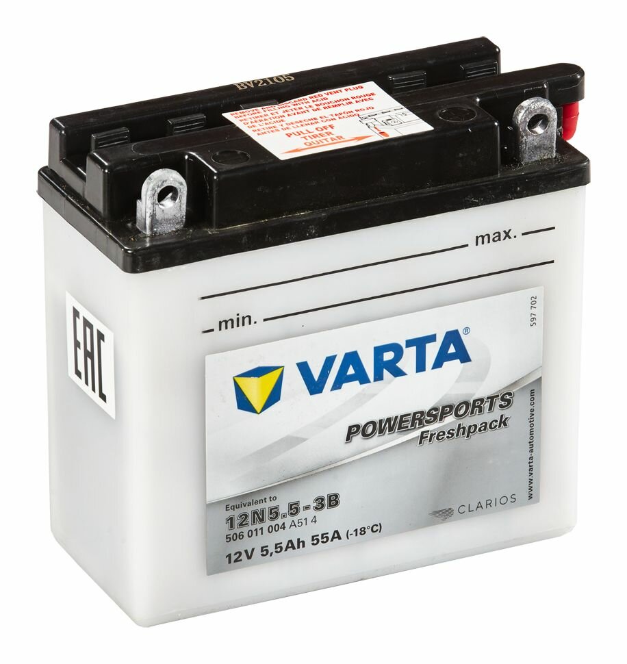 Мото аккумулятор VARTA Powersports FP 506 011 004 A514 (12N5.5-3B) 12V 5.5 Ah 55A 136х61х131