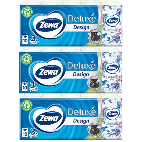 Zewa Носовые платки Делюкс, 10шт/уп, 3 упаковки платки бумажные zewa делюкс 3 слоя