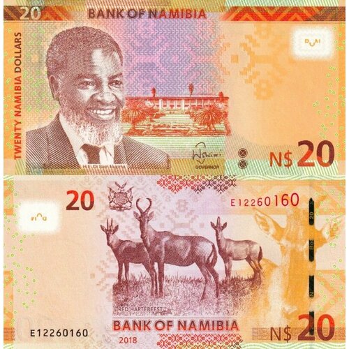 Намибия 20 долларов 2018 (UNC Pick 17b) намибия 10 долларов 1993 г газели unc