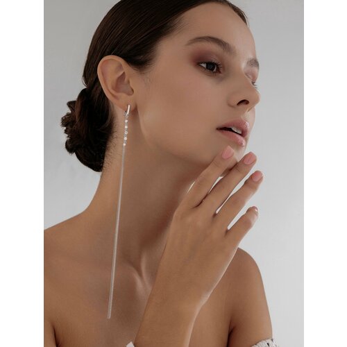 Серьги Golden City GOLDEN CITY, серебро, 925 проба, родирование, фианит, длина 21 см, серебряный