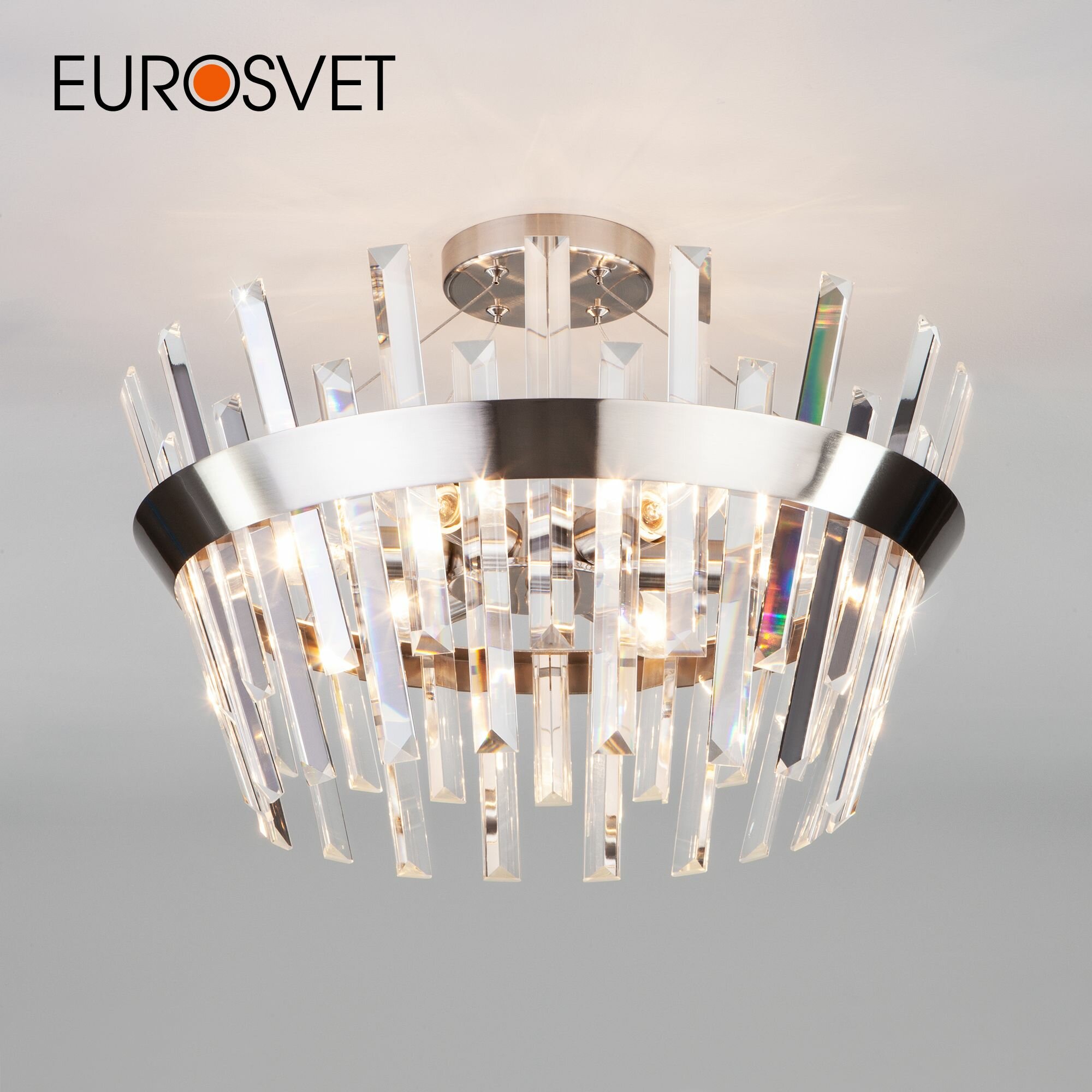 Люстра / Потолочный светильник с хрусталем Eurosvet Steccato 10111/5 сатин-никель / прозрачный хрусталь Strotskis IP20