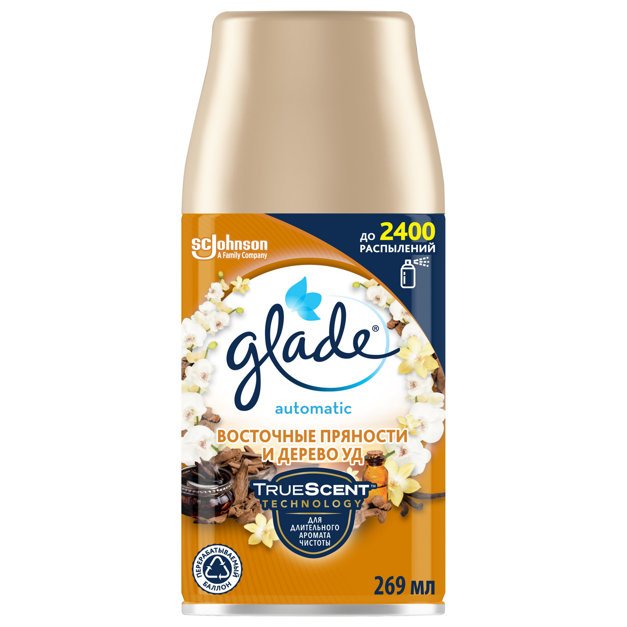 Освежитель воздуха Glade Automatic Восточные пряности и дерево уд сменный баллон 269мл