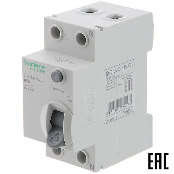Устройство защитного отключения City9 C9R68263 (тип А) 63А-30мА 230В 2P Systeme Electric