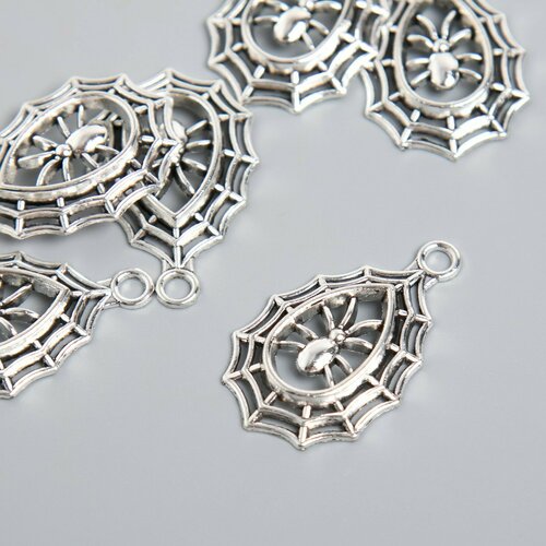 Декор для творчества металл Паук на паутине серебро 34х2 см 10шт 392₽