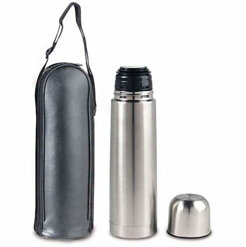 фото Термос SPORTS, 0,75 л, узкое горло, кнопка-дозатор, чашка, в чехле, цвет серебро
