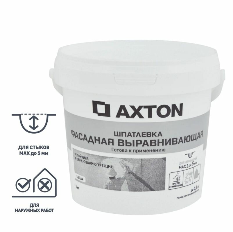 Шпатлевка Axton выравнивающая фасадная цвет белый 1 кг