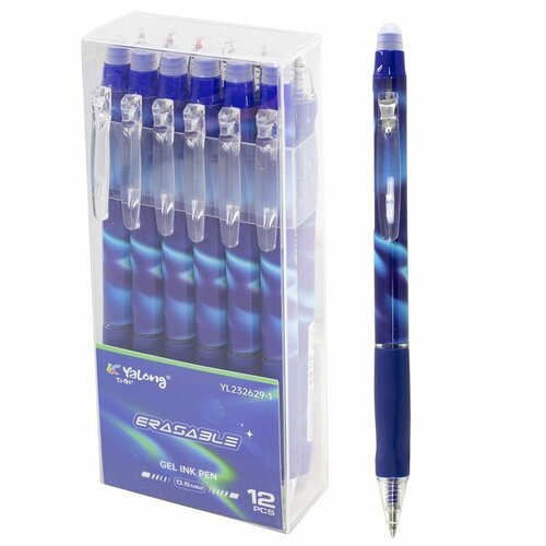 Ручка пишет-стирает с ластиком 6 шт, авт 0,5 мм (резиновая вставка, цветной корпус), синяя.