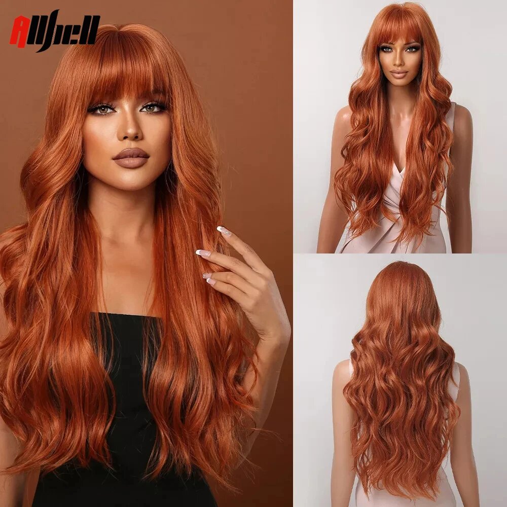 Синтетический парик JONRENAU длинный волнистый оранжевый, Wig-LC2074-2