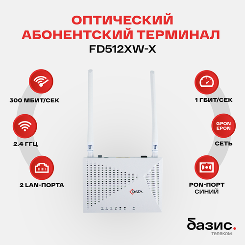 Оптический абонентский терминал C-Data xPON ONT FD512XW-X (Порт: SC/UPC (синий)), Wi-Fi (2,4 ГГц)