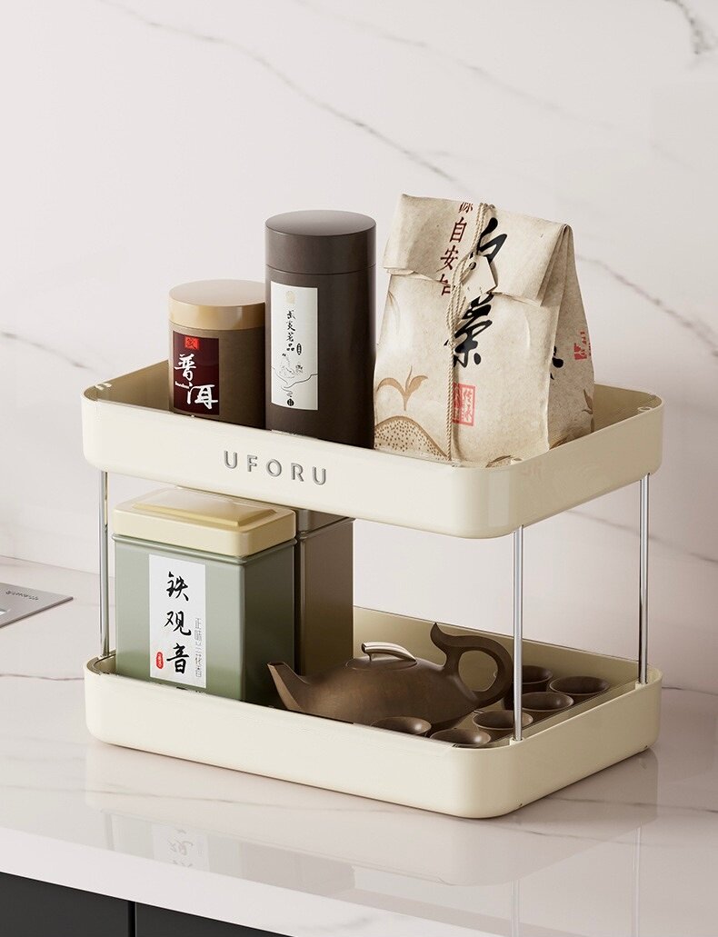 Картинки Сушилка для посуды / органайзер UFORU, 2 яруса, настольная, бежевая, пластик