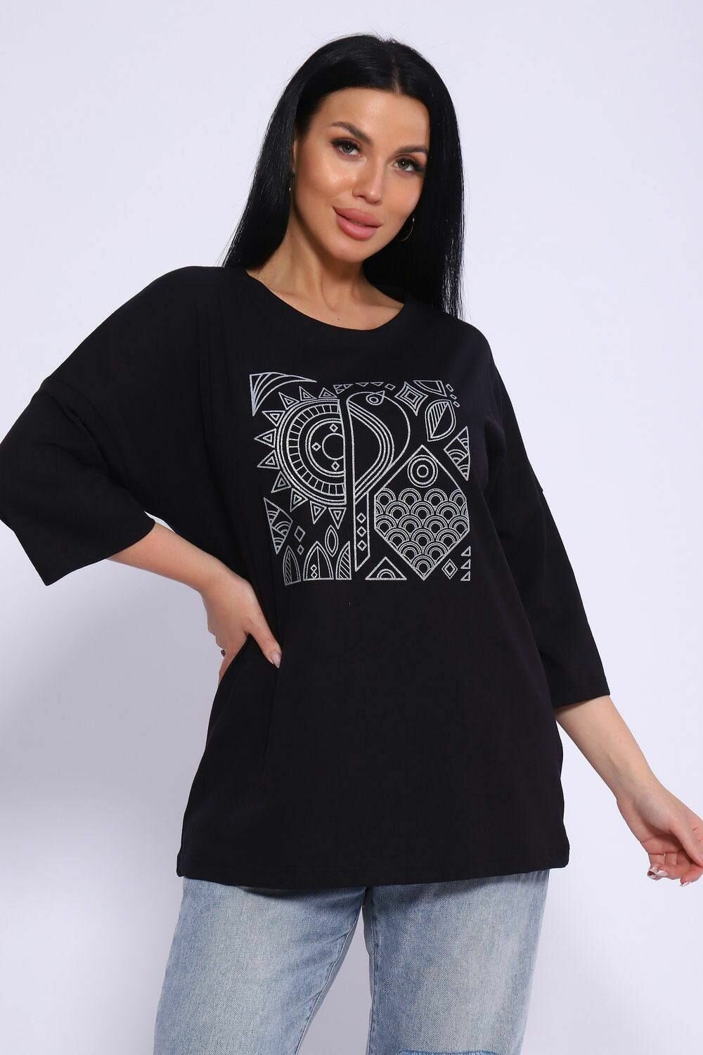 Туника Натали, размер 56, черный, Черный — фото 1