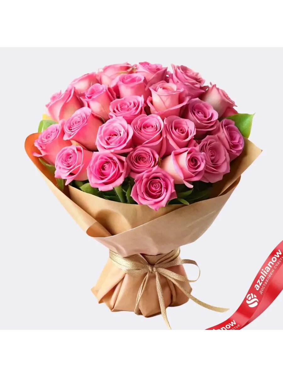 Букет живых цветов из 31 розовой розы 40 см в крафте от АзалияНау