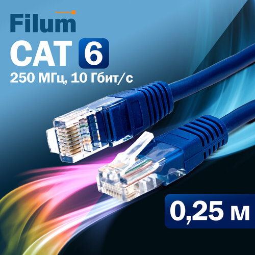 Кабель патч-корд U/UTP 6 кат. 0.25м Filum FL-U6-0.25M-BL 26AWG (7x0.16 мм), омедненный алюминий (CCA), PVC, синий