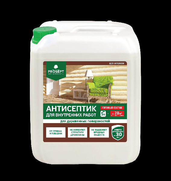 Антисептик для Внутренних Работ Prosept Eco Interior 5л для Защиты Древесины / Просепт Эко Интериор.