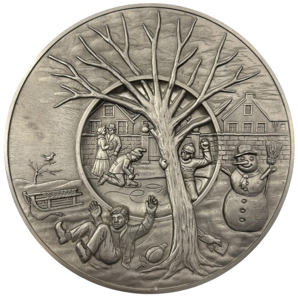 Тарелка декоративная "Зимние забавы", 24 см, олово, 1960-1970 гг, Германия