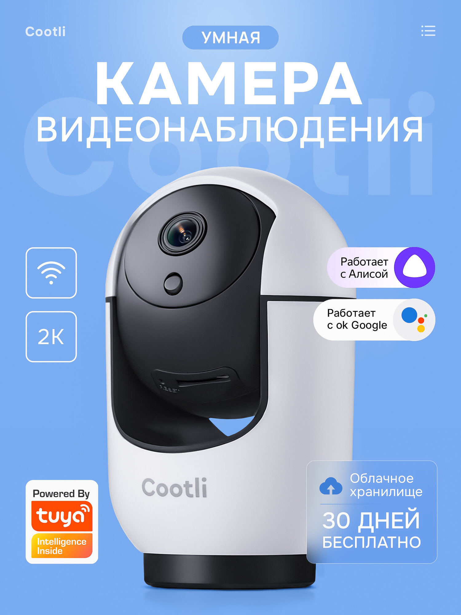 Умная камера видеонаблюдения WiFi 2К с Яндекс Алисой для дома, видеоняня CI-IIWF219