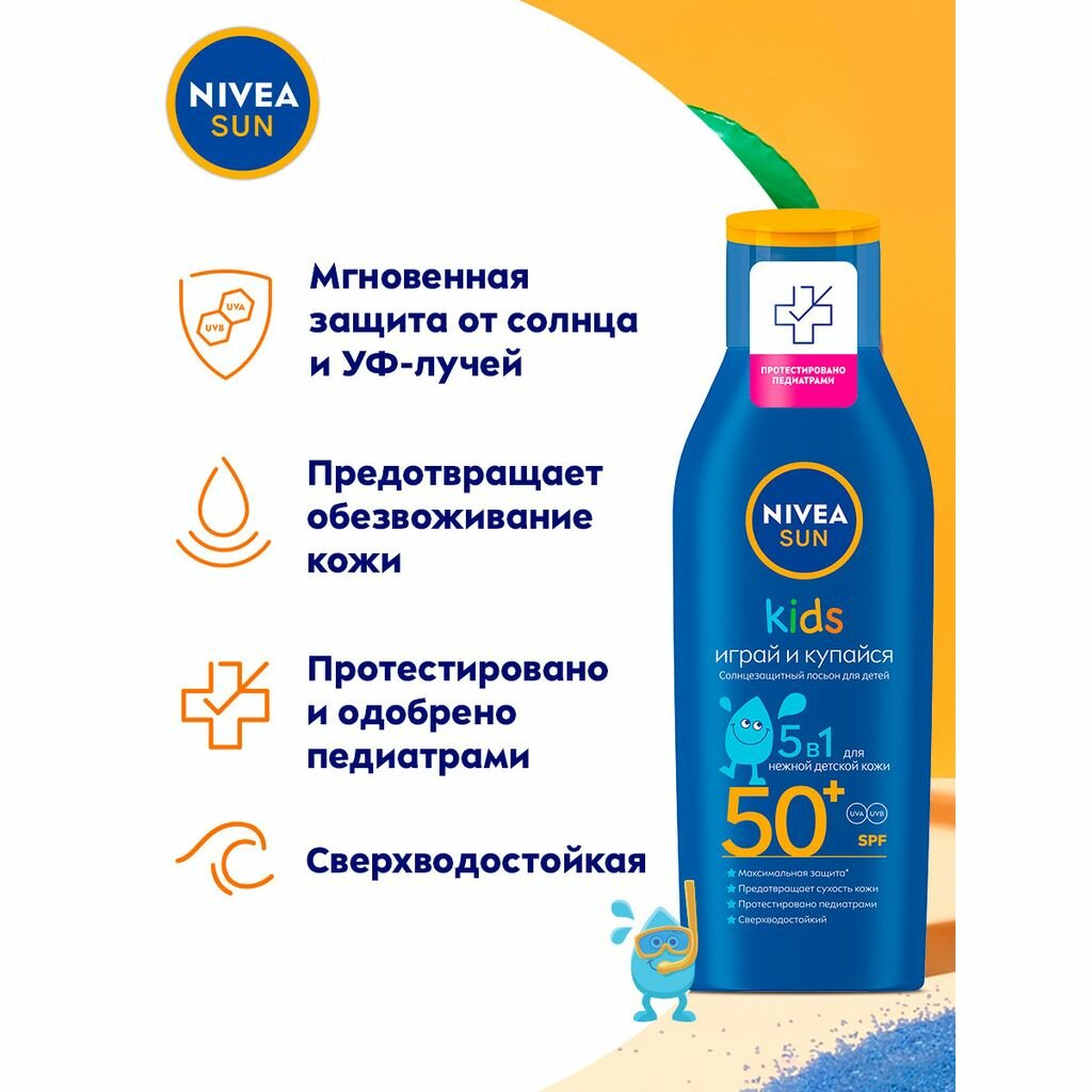 Картинки NIVEA Детский солнцезащитный лосьон для тела SPF 50, 200 мл
