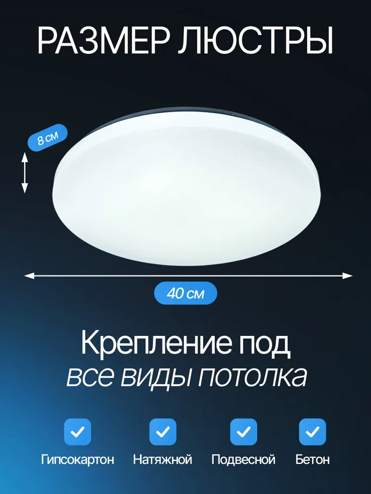 Люстра LUCIMO 72W, светодиодная, потолочная, пульт ДУ, 40 см — фото 1