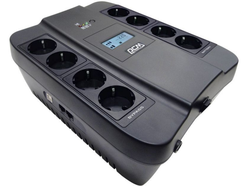 Ибп SPD-900U LCD, линейно-интерактивный, цифровой дисплей, 900 вA, 540 вт, 4 евророзетки с резервным питанием, 4 евророзетки с фильтрацией, USB, защита RJ45/RJ11, батарея свинцово-кислотная 12в 9ач, шхгхв 285х232х103мм, 7.5 кг ибп SPD-900U LCD, линейно- — фото 1