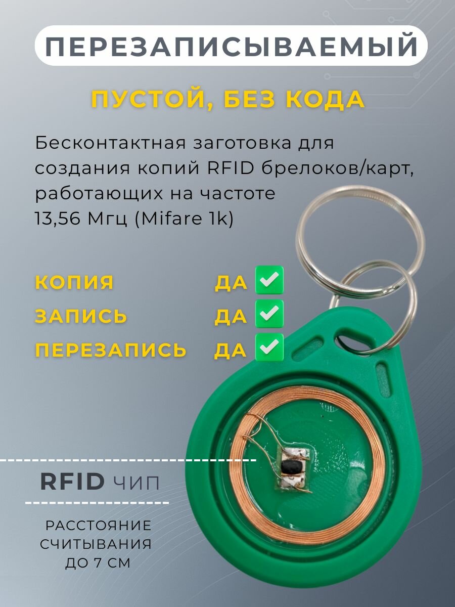 Ключ для домофона Mifare Zero (100 шт) электронный перезаписываемый. Частота 13,56 МГц . Брелок заготовка от домофона. Разноцветные — фото 1