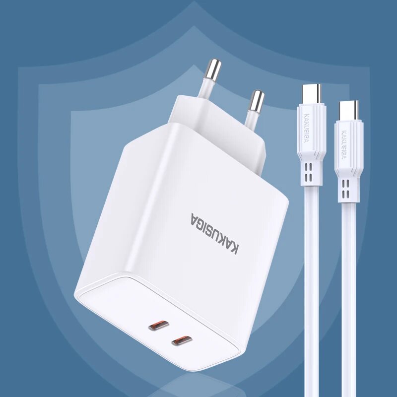Зарядное устройство KAKUSIGA "Dual Type-C", с кабелем, 40Вт, белое — фото 1