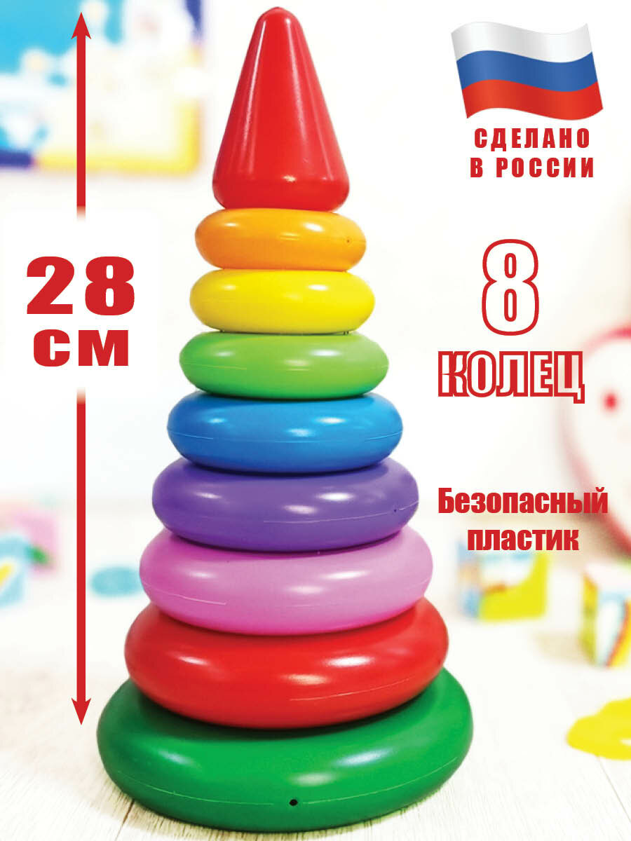 Пирамидка детская развивающая для малышей из колец пластиковая сортер 8 колец