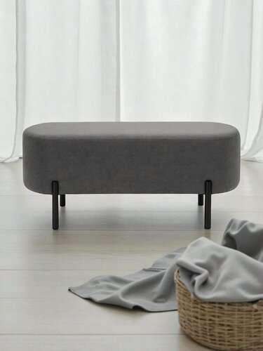 Изображение товара Пуфик KamicoHome, велюр, овальный, 94 см x 38 см x 40 см, темно-серый