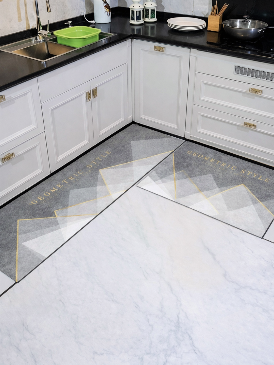 Впитывающий влагу комплект из 2 кухонных ковриков противоскользящие, быстро сохнут