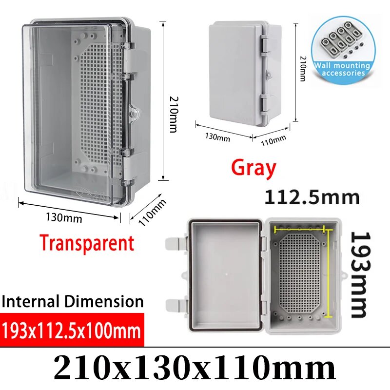 Водонепроницаемая коробка IP66 210x130x110mm, Grey