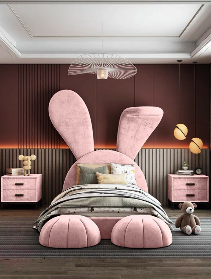 Мягкая кровать Заяц (розовый 1200*2000 мм)