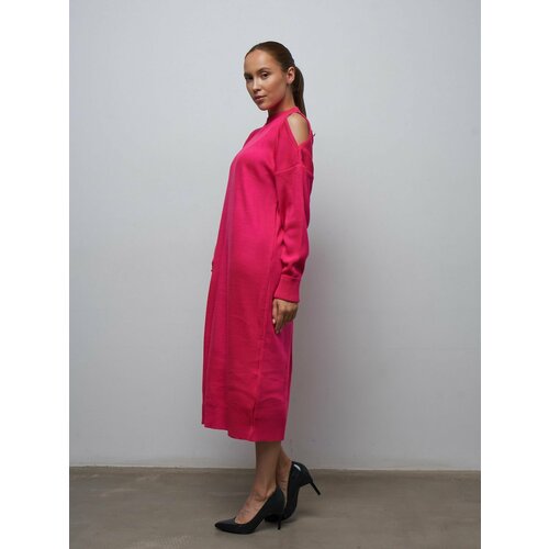 Платье-свитер IeGO, повседневное, классическое, свободный силуэт, вязаное, размер One size, фуксия, розовый