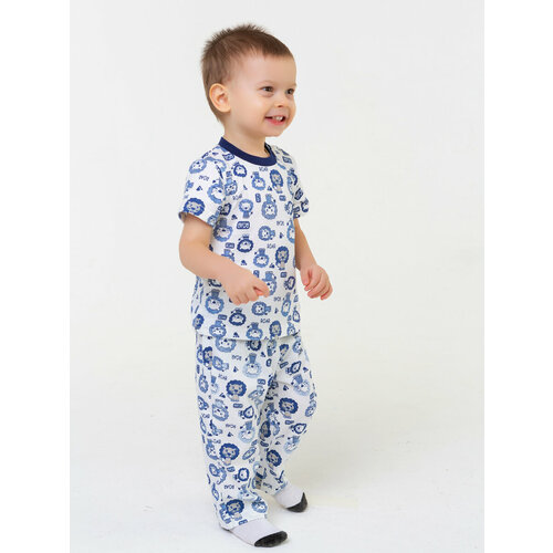 Пижама КотМарКот, размер 92, белый, голубой пижама котмаркот размер 92 белый