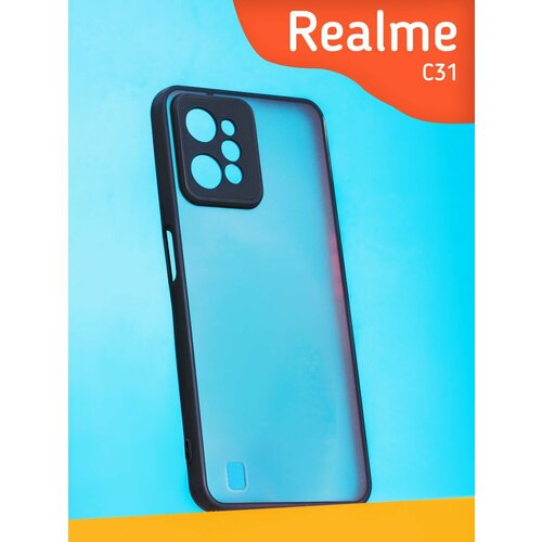 Прозрачный матовый Чехол на Realme C31, черный