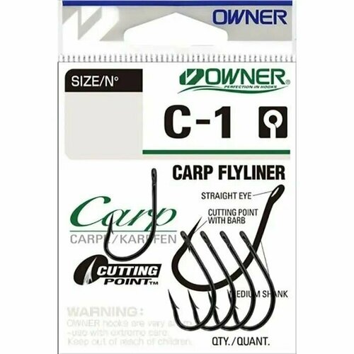 Крючки одинарные OWNER 53261 (C-1) Carp Flyliner owner крючок owner 53261 c 1 carp flyliner bc размер 4 5шт black chrome