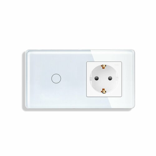 Сенсорный двухклавишный выключатель с розеткой 2.5D округлый 86*157 серый TAWOIA