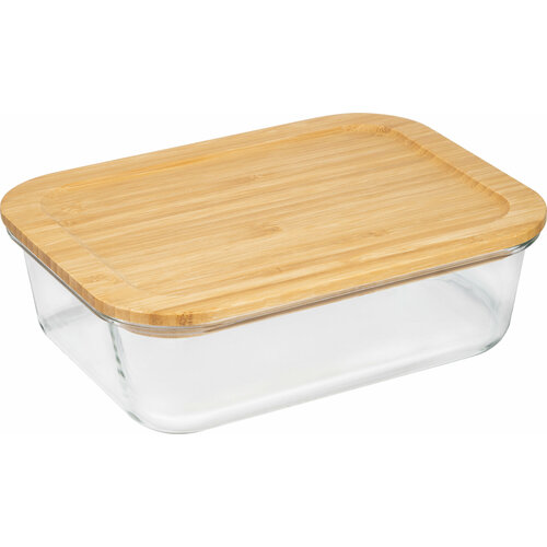 Контейнер из жаропрочного стекла объем 1500 мл с крышкой из натурального бамбука прямоугольный 791₽