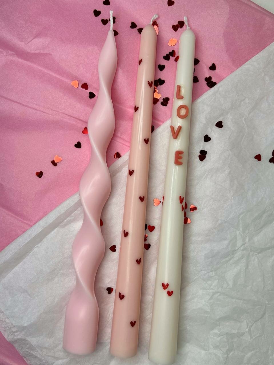 Столовые свечи, из соевого воска, подарочный набор, «Valentine's Day», ручная работа, 3 шт.